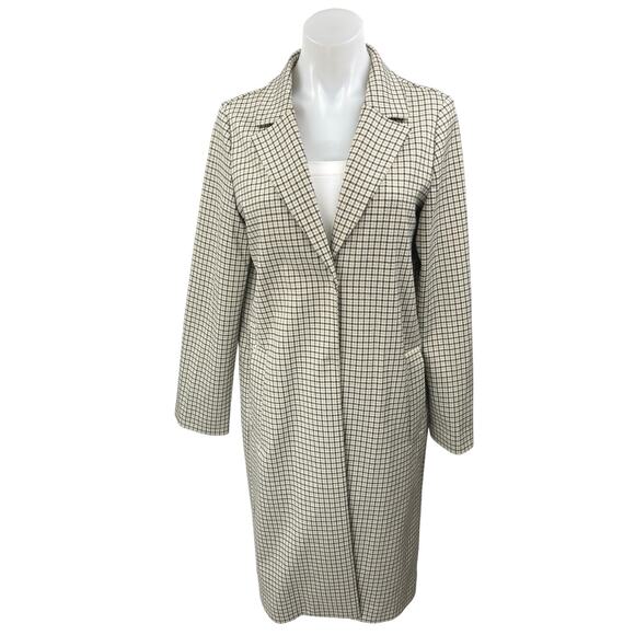 H&M Multicolor Plaid Checkered Notch Collar Trench Over Coat Blazer Jacket Sz 0 - Picture 1 of 5
